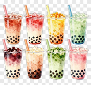 Colorful Bubble Tea Drinks PNG