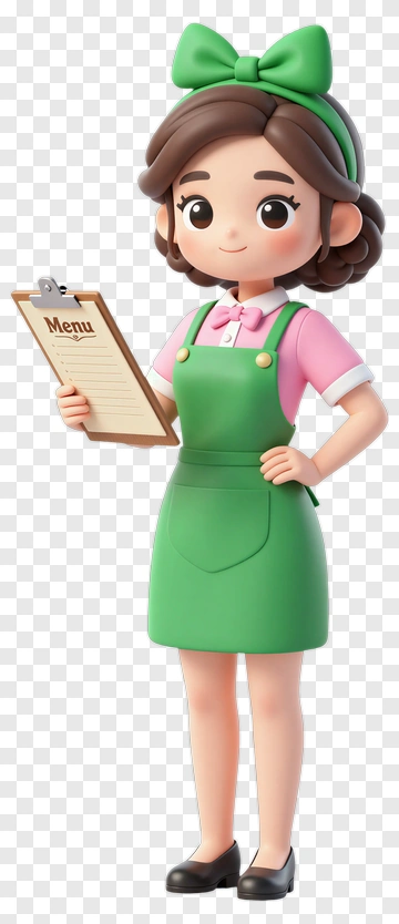 Cartoon Waitress Holding A Menu PNG