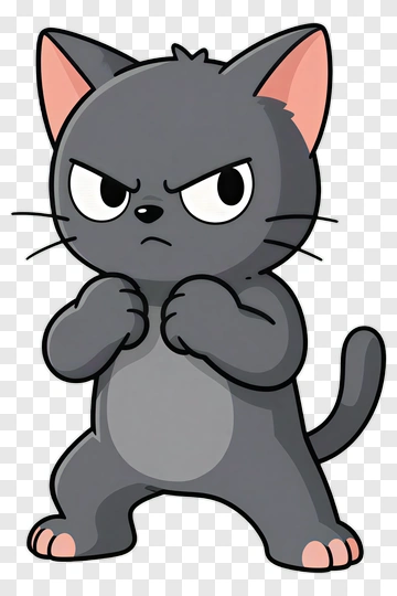 Cartoon Gray Cat With An Angry Expression PNG