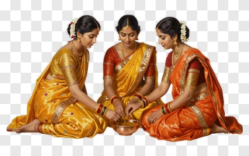 Women In Traditional Saris Engaging In A Ritual PNG