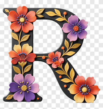 Decorative Letter R With Flowers PNG