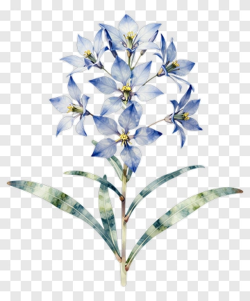 Blue Flower With Green Leaves PNG