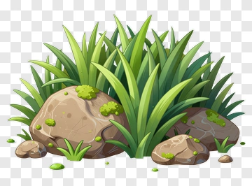 Cartoon Grass And Rocks PNG