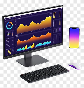 Computer Monitor With Data Visualization And Smartphone PNG