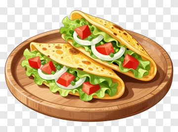 Delicious Tacos On A Wooden Plate PNG