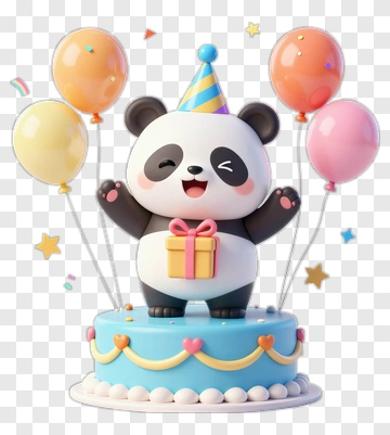 Cartoon Panda On A Birthday Cake With Balloons PNG