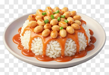 Plate Of Rice With Peanuts And Sauce PNG