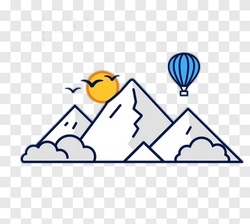 Mountain Landscape With Hot Air Balloon PNG