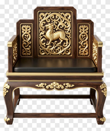 Ornate Wooden Chair With Gold Accents PNG