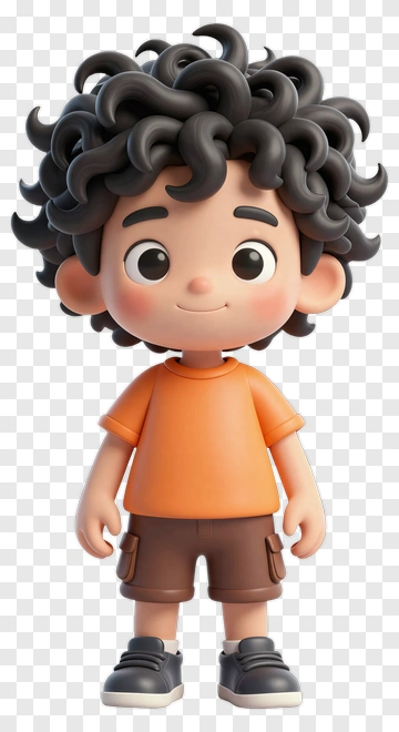 3D Cartoon Boy With Curly Hair PNG