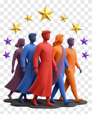 Colorful Group Of People Walking Together PNG