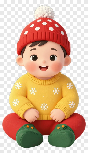 Cartoon Boy Sitting In A Red Hat And Yellow Sweater PNG