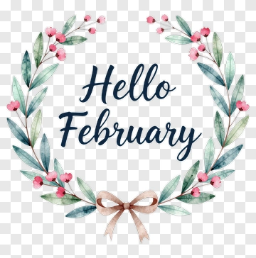 Floral Wreath With Hello February Text PNG