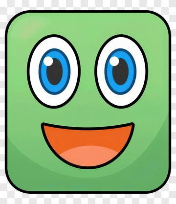 Cartoon Green Face With Blue Eyes And Smiling Mouth PNG
