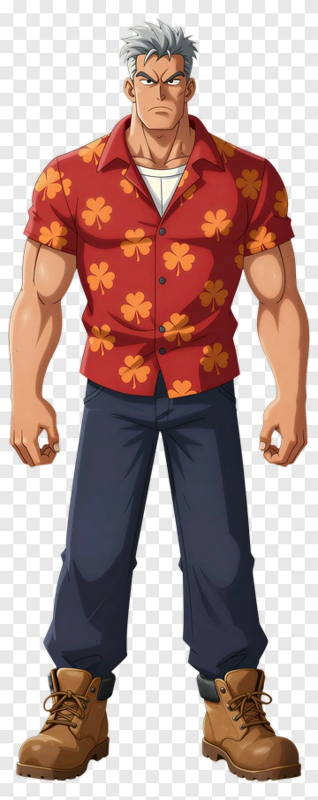 Cartoon Man In Floral Shirt PNG