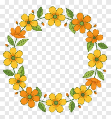 Flower Wreath With Orange And Yellow Flowers PNG