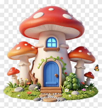 Colorful Mushroom House PNG