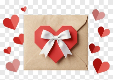 Heart-Shaped Envelope With Ribbon And Surrounding Hearts PNG