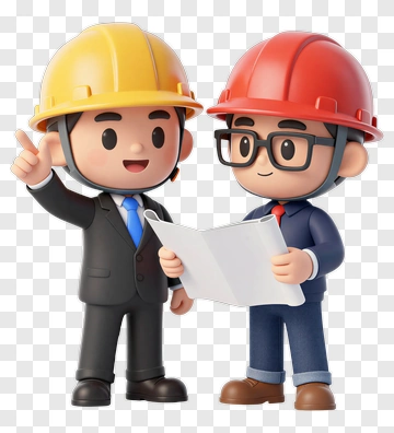 Cartoon Construction Workers Holding Plans PNG