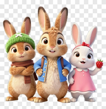 Cartoon Rabbits Standing Together PNG
