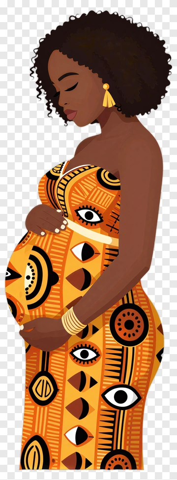 Pregnant Woman In Colorful African Dress PNG