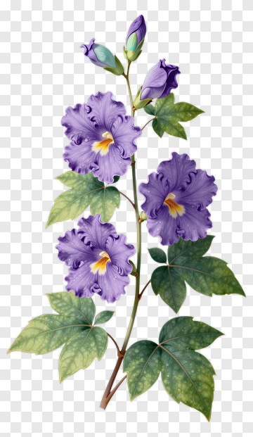 Purple Flower With Green Leaves PNG