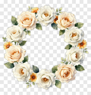 Floral Wreath With White And Peach Roses PNG