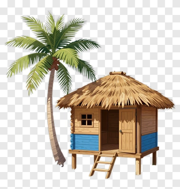 Tropical Hut With Palm Tree PNG