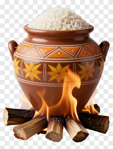 Clay Pot Of Rice Over A Fire PNG