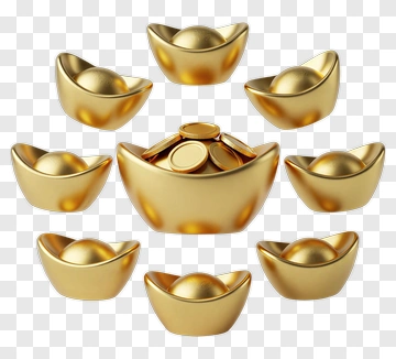 Golden Chinese Ingots And Coins PNG