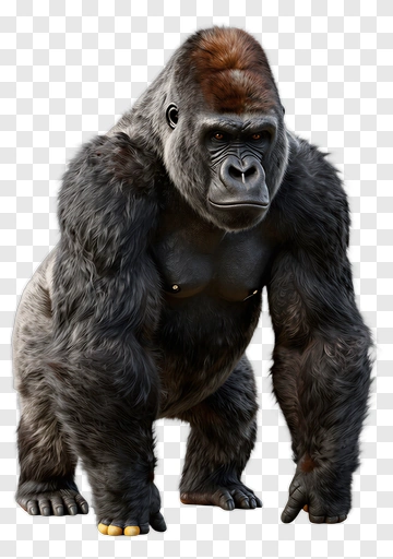 Realistic Gorilla Standing Upright PNG