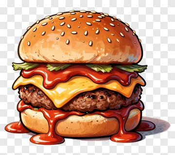 Cartoon Hamburger With Cheese And Ketchup PNG