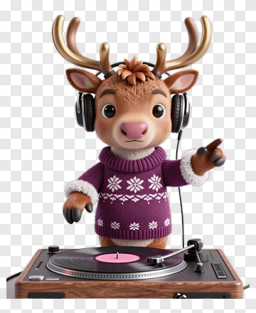 3D Reindeer Dj Playing Music PNG