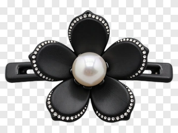Black Flower Hair Clip With Pearl Center PNG