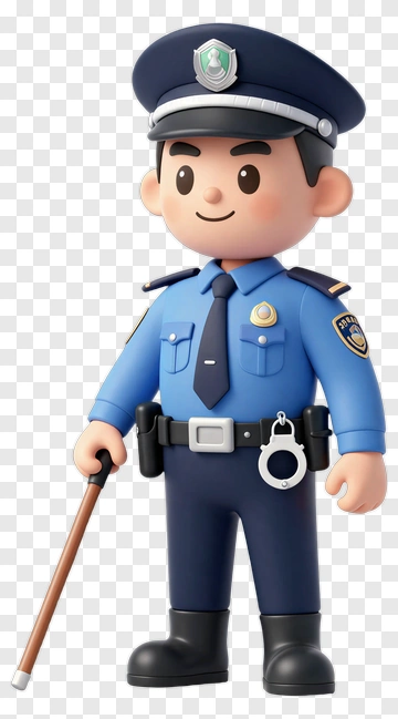 3D Police Officer Holding A Baton PNG