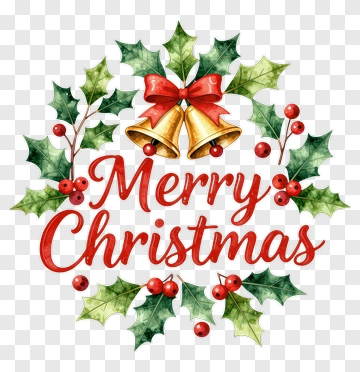 Merry Christmas With Bells And Holly PNG