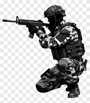 Soldier Holding A Weapon In Camouflage Gear PNG