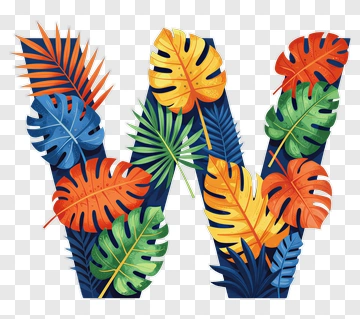 Colorful Tropical Leaves Forming A Letter W PNG