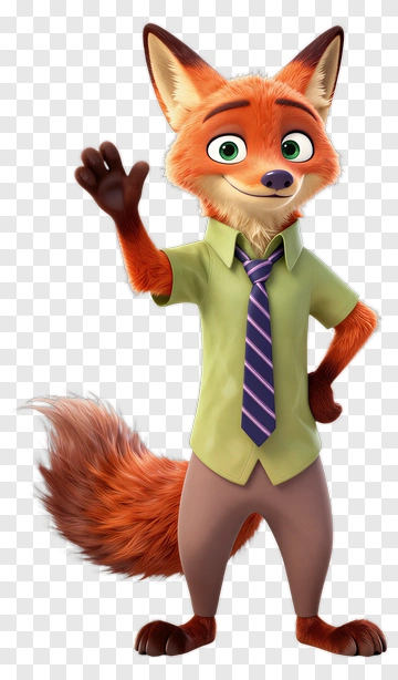 Cartoon Fox Wearing A Green Shirt And Purple Tie PNG