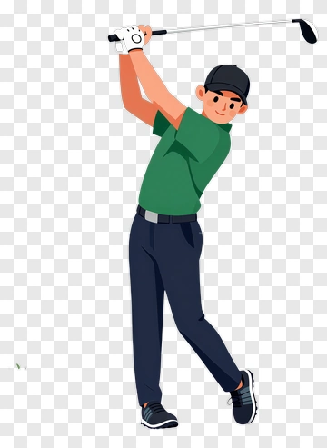 Cartoon Golfer Swinging A Golf Club PNG