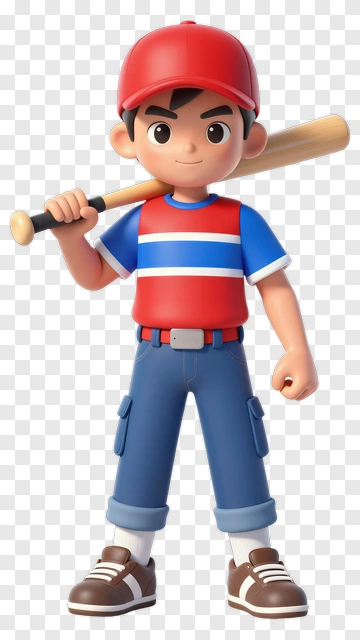 Cartoon Boy Holding A Baseball Bat PNG