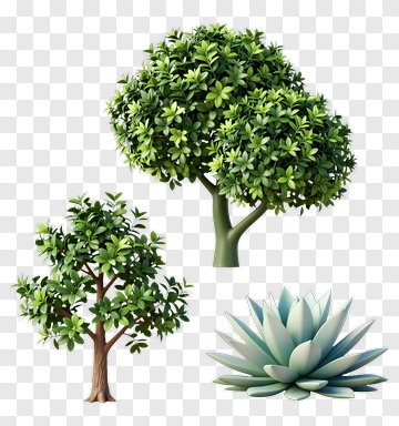 Colorful Trees And Succulent Plants PNG
