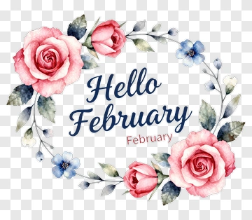 Hello February Floral Wreath PNG