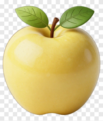 Yellow Apple With Leaves PNG