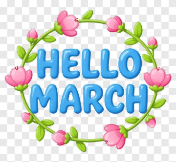 Hello March Floral Design PNG