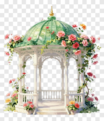 Beautiful Gazebo Surrounded By Flowers PNG