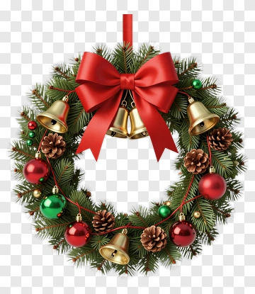 Christmas Wreath With Bells And Ornaments PNG