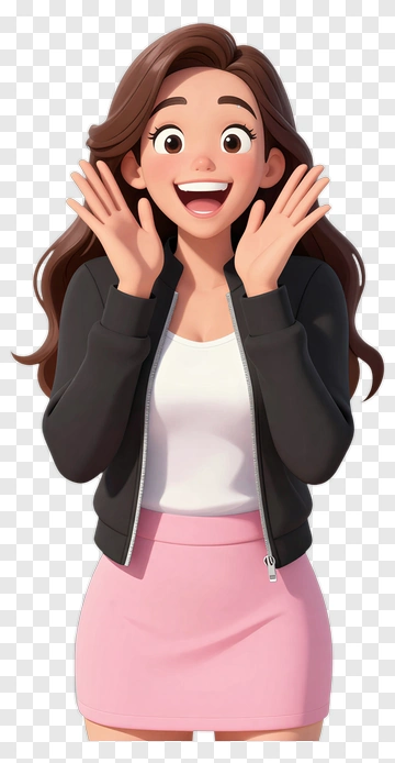 Cartoon Woman Smiling And Gesturing Excitement PNG