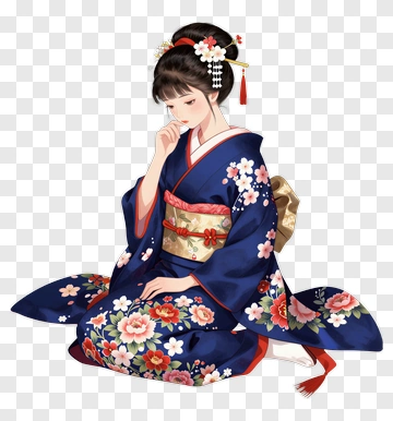 Woman In Traditional Kimono Sitting Thoughtfully PNG