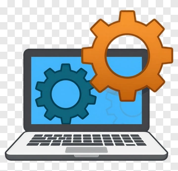Laptop With Gears For Technology Concept PNG